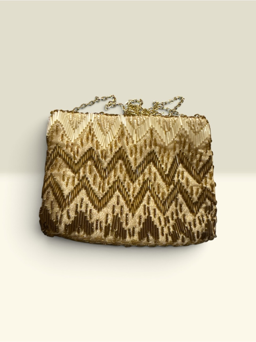Vintage Women’s Walborg Bugle beaded Gold Zigzag Evening Bag from 1950’s
